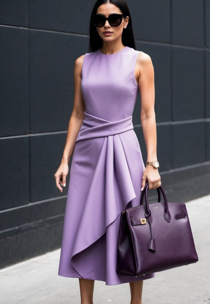 Sheath Midi Dress with Asymmetric Waist Drape