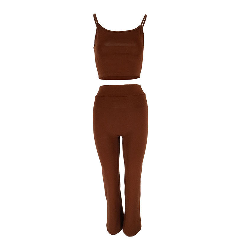 Solid Cropped Camisole & Slim Flared Pants Set