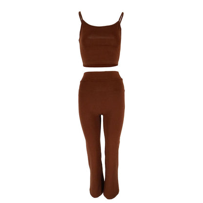 Solid Cropped Camisole & Slim Flared Pants Set