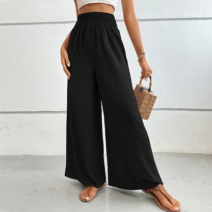 Casual Wide-Leg Trousers with High Smocked Waist