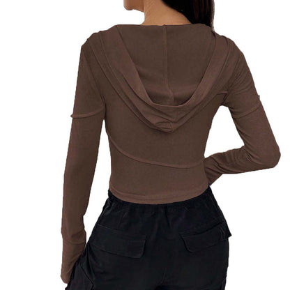 Slim Fit Ribbed Knit Hoodie with Exposed Seam Detail