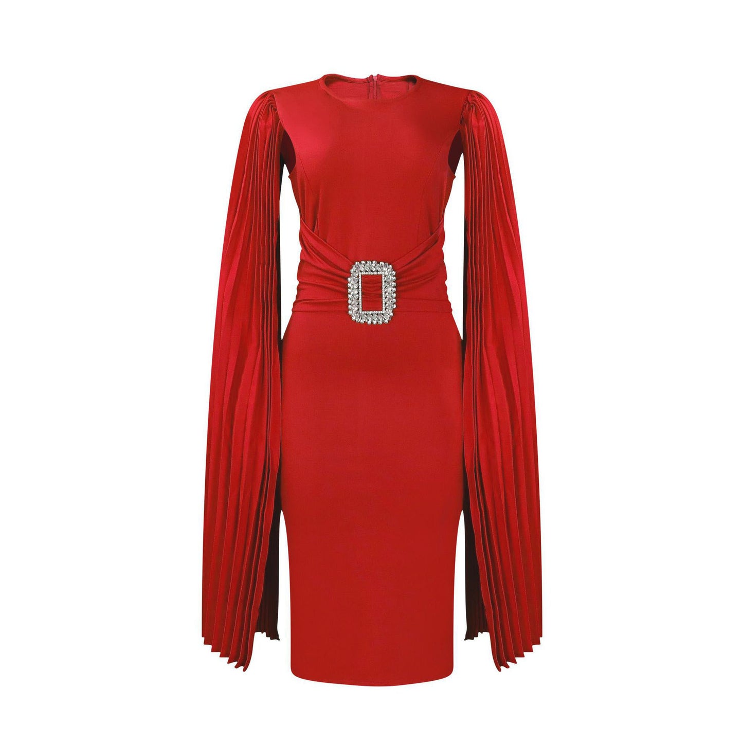 Solid Bodycon Midi Dress with Pleated Cape