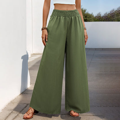 Casual Wide-Leg Trousers with High Elastic Waist