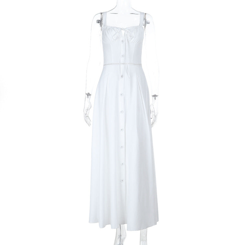 A-Line Midi Dress with Bustier Bodice and Button Front