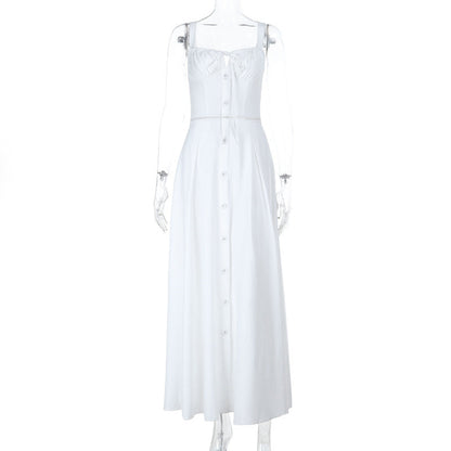A-Line Midi Dress with Bustier Bodice and Button Front