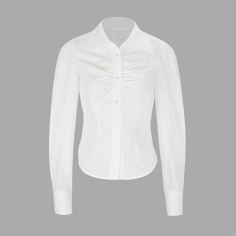 Slim Fit Long Sleeve Shirt with Ruched Front Detailing