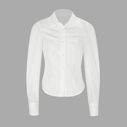 Slim Fit Long Sleeve Shirt with Ruched Front Detailing