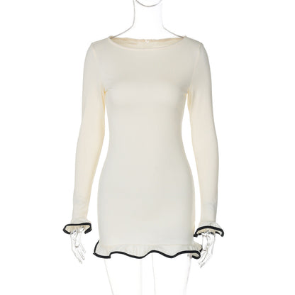 Bodycon Mini Dress with Lettuce Edge Hem and Cuffs