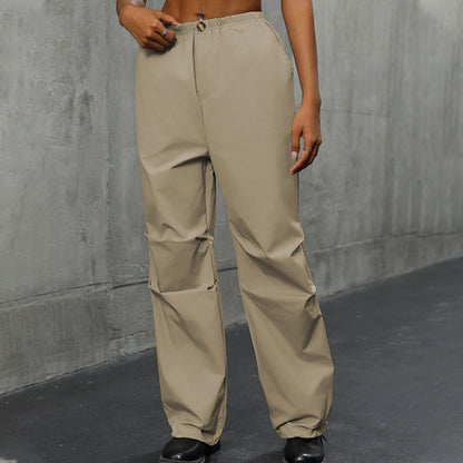 High-Waist Straight-Leg Pants with Ruched Detail