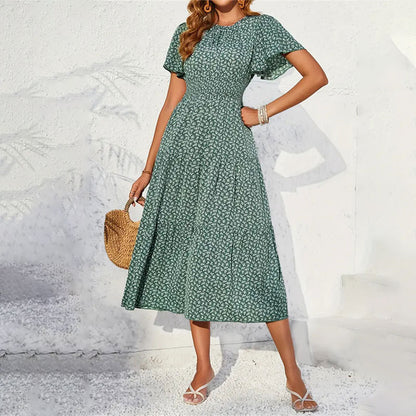 Floral Tiered Maxi Dress with Smocked Waist and Flutter Sleeves