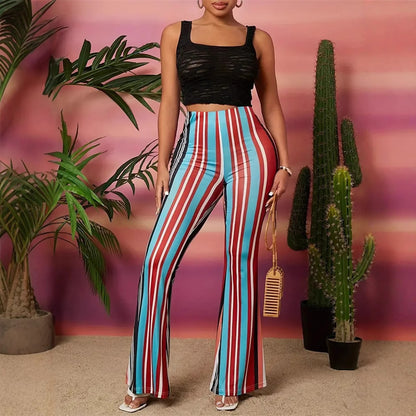 Colorful Striped Bootcut Pants with High Waist