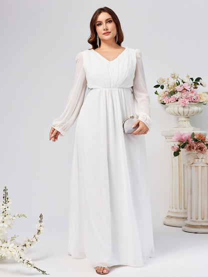 Plus Size Chiffon Maxi Dress with V-Neck and Empire Waist
