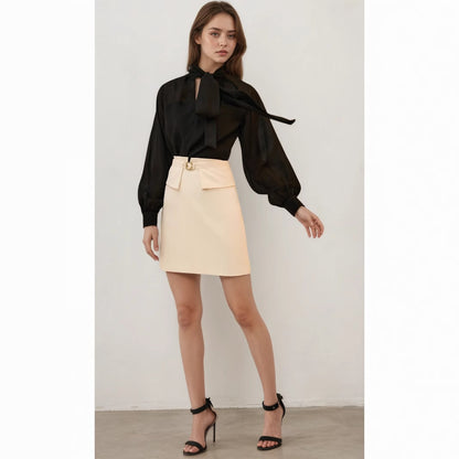 A-Line Mini Skirt with High Waist and Metal Buckle