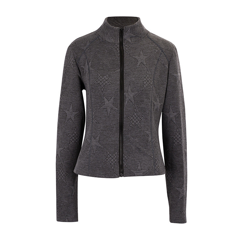 Slim Fit Solid Color Fleece Jacket with Stand Collar