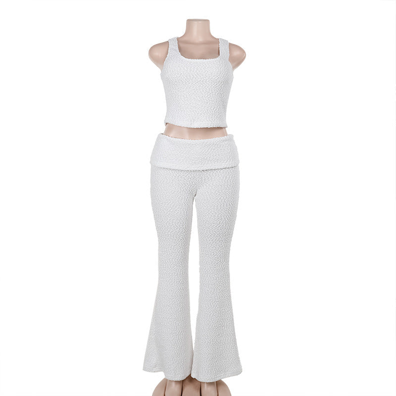 Elegant Casual Textured Vest Trousers Set All-Match