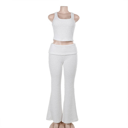 Elegant Casual Textured Vest Trousers Set All-Match