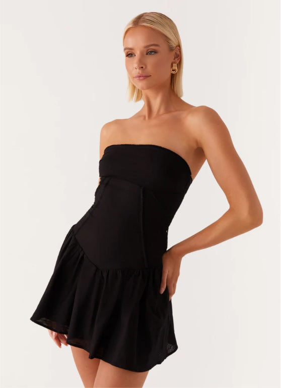 Strapless Tube Top Mini Dress with Spliced Drop Waist