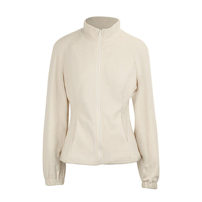 Slim Fit Zip-Up Fleece Jacket with Stand Collar
