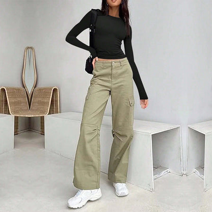 Slim Fit Cropped Long Sleeve Top with Round Neck