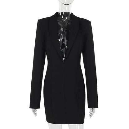 Bodycon Blazer Mini Dress with Deep V-Neck and Long Sleeves