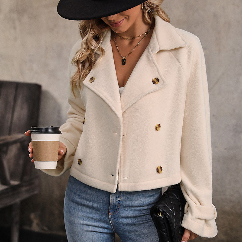 Cropped Polar Fleece Jacket with Double-Breasted Front