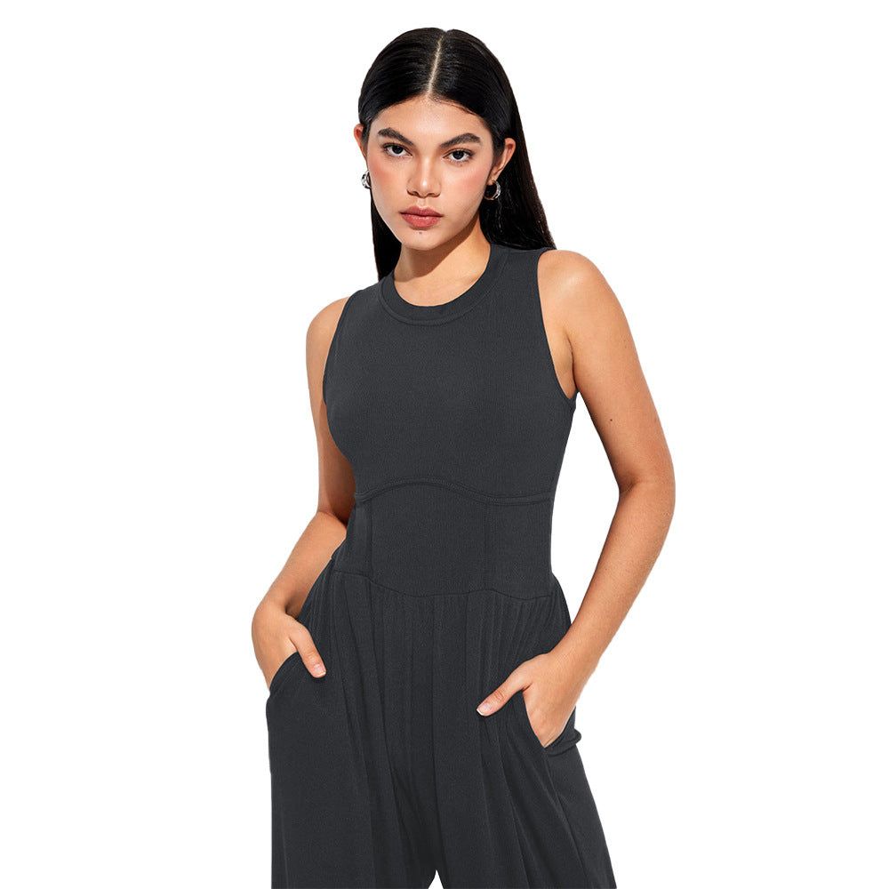 Wide-Leg Sleeveless Jumpsuit with Corset-Style Waist