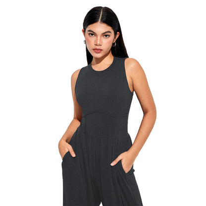 Wide-Leg Sleeveless Jumpsuit with Corset-Style Waist