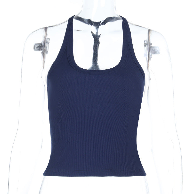 Slim Fit Ribbed Tank Top with U-Neck and T-Strap Back