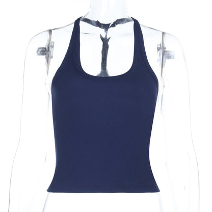 Slim Fit Ribbed Tank Top with U-Neck and T-Strap Back