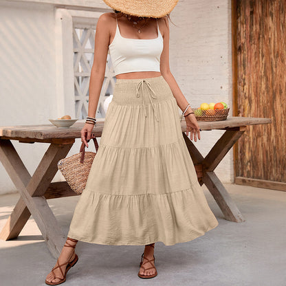 Tiered Maxi Skirt with Smocked Drawstring Waist