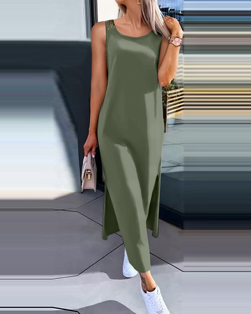 Sleeveless Maxi Dress with Hollow-Out Back and Side Slits