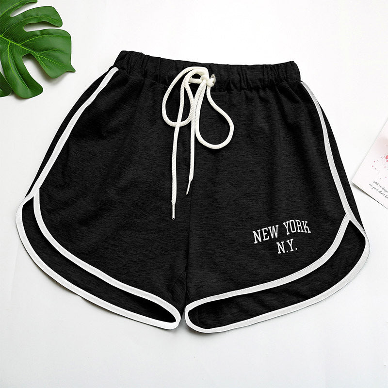 High-Waist Dolphin Shorts with Letter Print and Contrast Trim