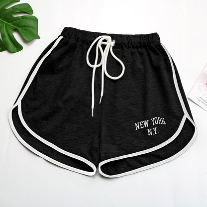 High-Waist Dolphin Shorts with Letter Print and Contrast Trim
