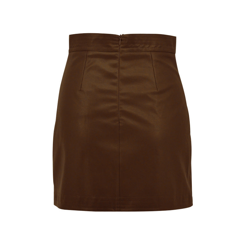 A-Line PU Short Skirt with High-Waist and Slit