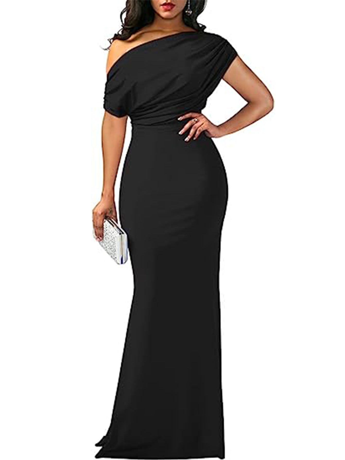 Plus Size Mermaid Maxi Dress with Draped Neckline