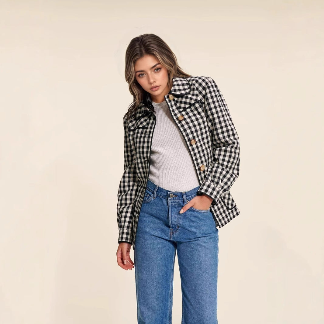 Gingham Shirt Jacket with Belted Waist and Doll Collar