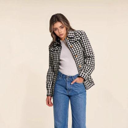 Gingham Shirt Jacket with Belted Waist and Doll Collar