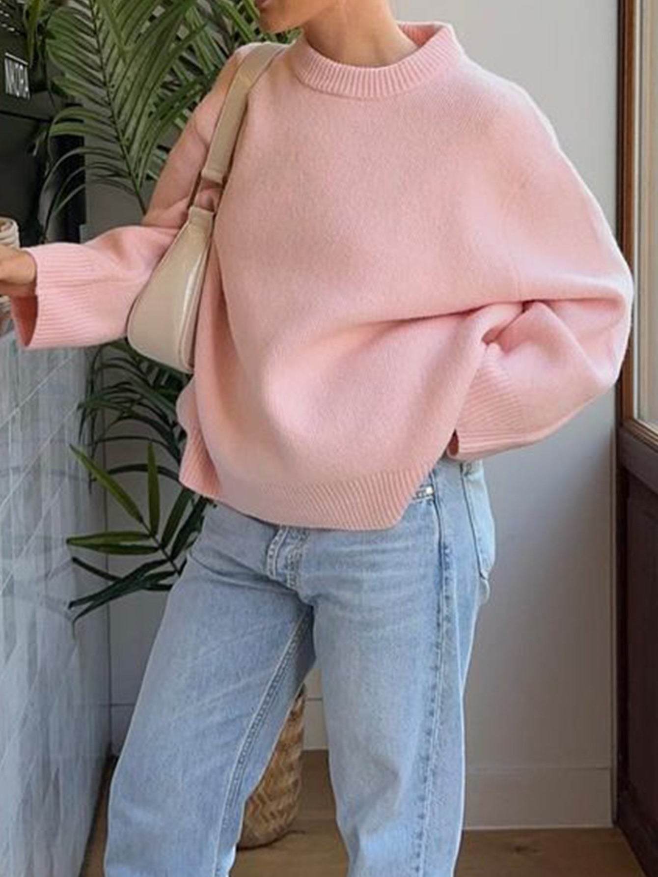 Solid Color Relaxed Fit Sweater with Turtleneck