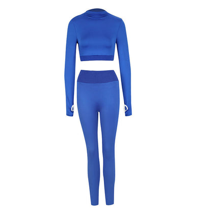 Slim Fit Striped Activewear Set with Cropped Mock Neck Top