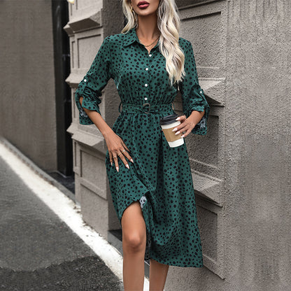 Animal Print A-Line Midi Shirt Dress with Belted Waist