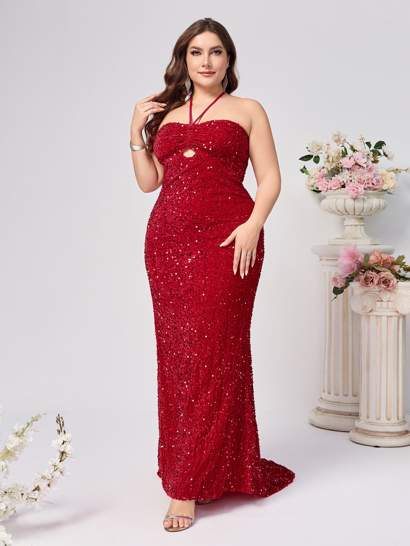 Bodycon Maxi Dress with Halterneck and Sequins