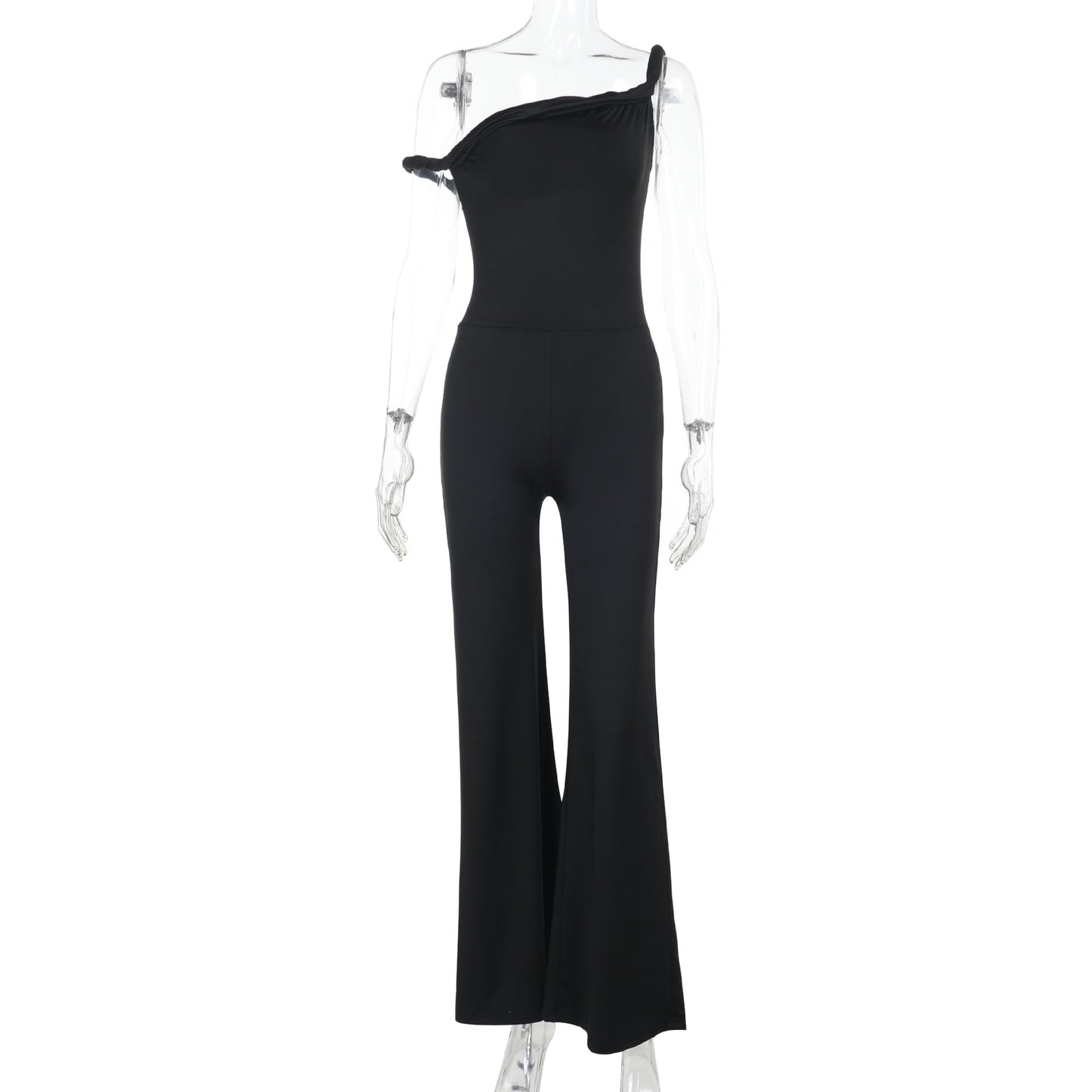 Sleeveless Slant Shoulder Lace-Up Trousers Black, Brown, Burgundy