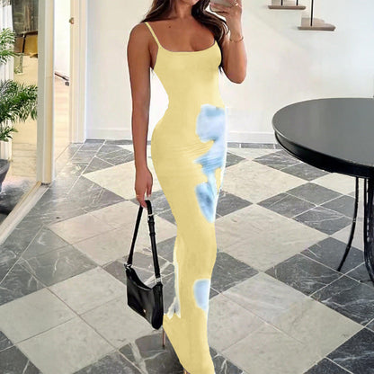 Floral Print Bodycon Maxi Dress with Spaghetti Straps