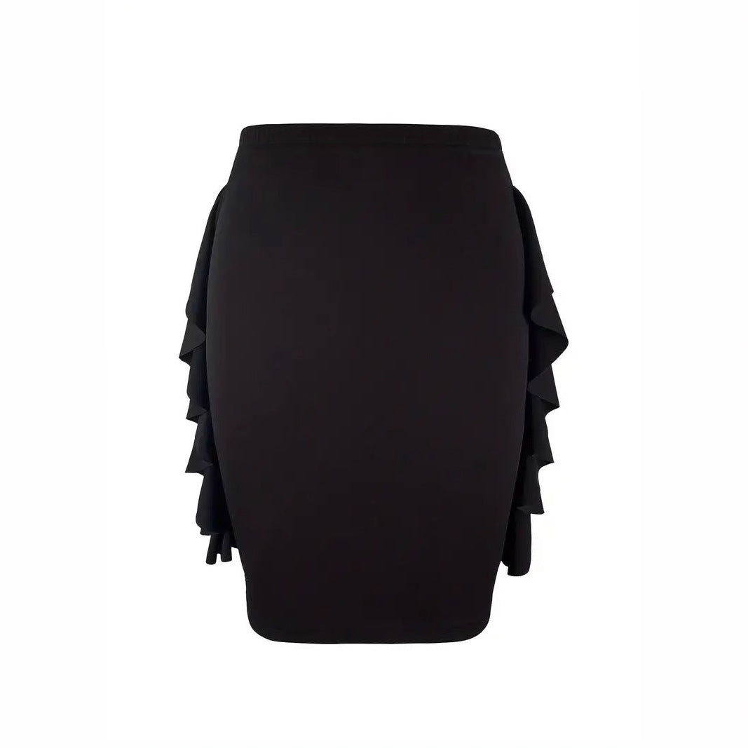 Knitted Bodycon Mini Skirt with Side Ruffles