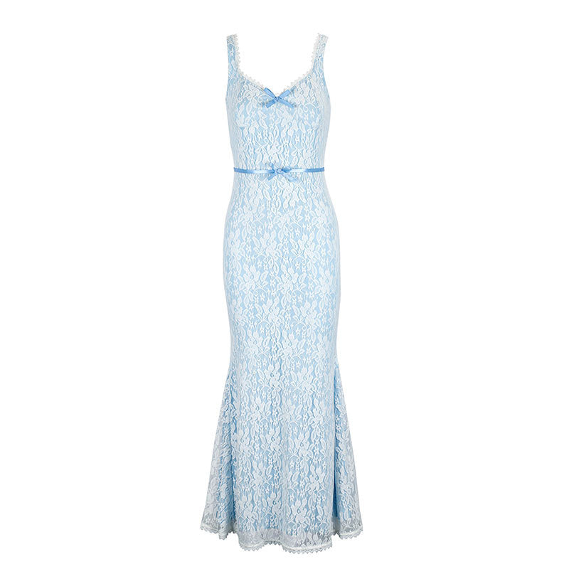 Lace Mermaid Dress with V-Neck and Straps