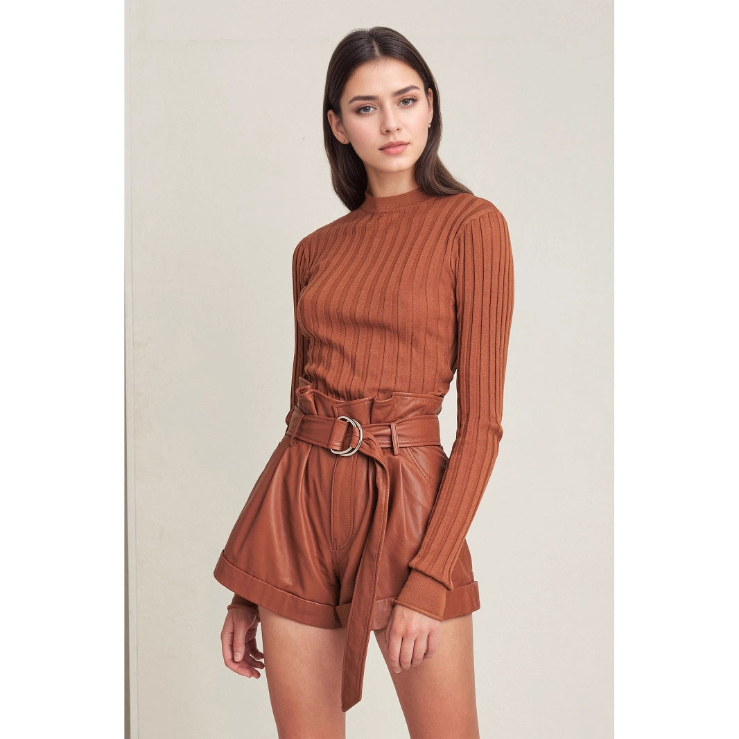 A-Line PU Leather Shorts with Paperbag Waist