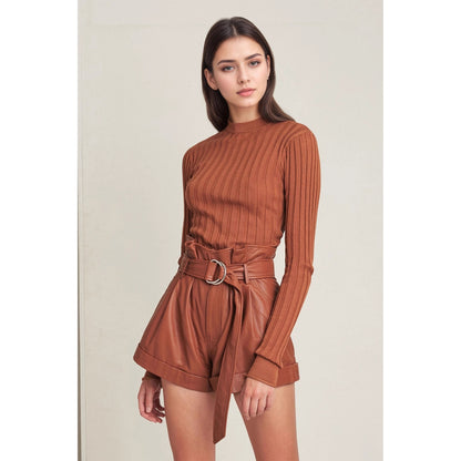 A-Line PU Leather Shorts with Paperbag Waist
