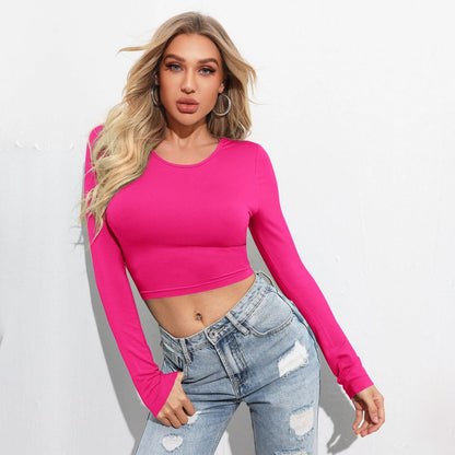 Slim Fit Long Sleeve Cropped Top with Crewneck