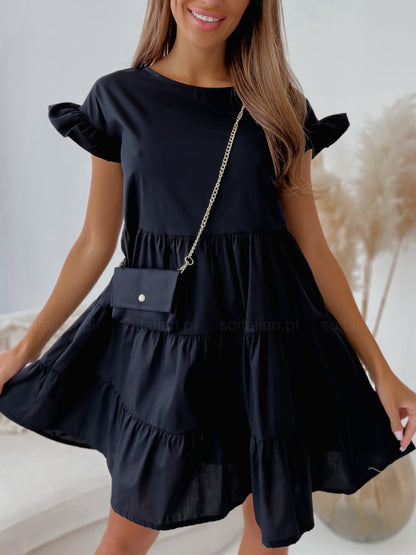 Babydoll Dress with Tiered Skirt and Ruffled Sleeves