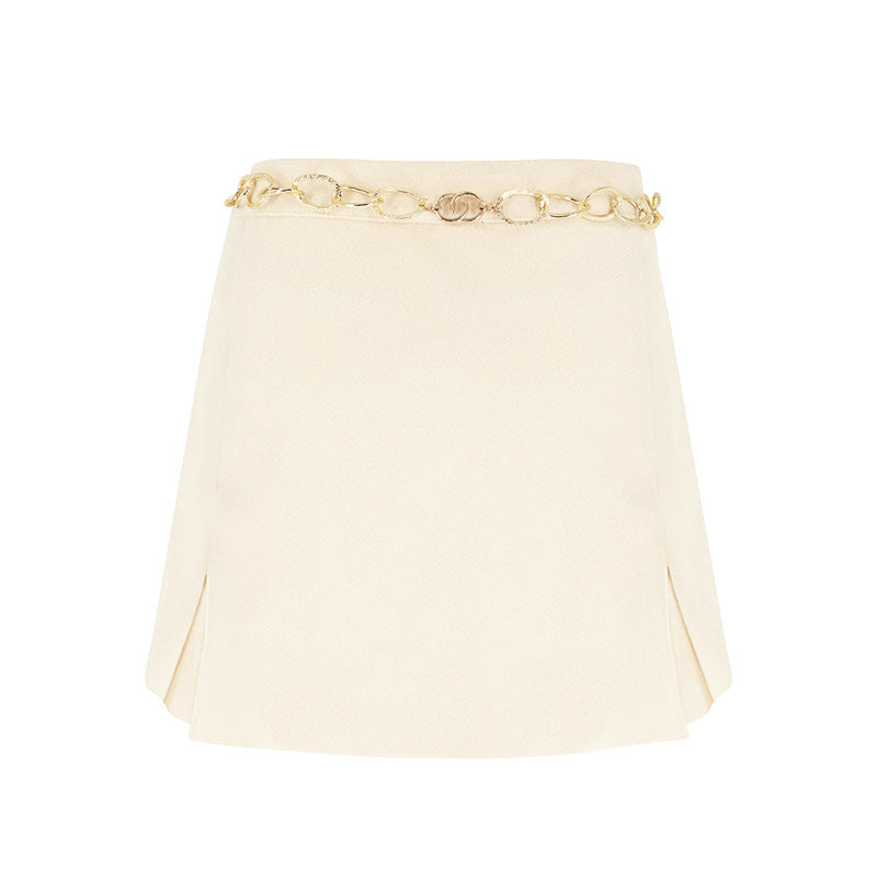 Pleated Mini Skirt with High-Waist and Chain Waistband